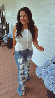 Ultra Soft Knit Taupe Sleeveless Button Up Top