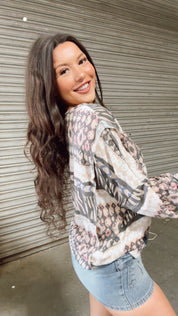 Tan Grey and Pink Long Sleeve Top *Final Sale*