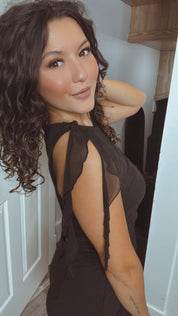 Black Rushed And Sheer Top