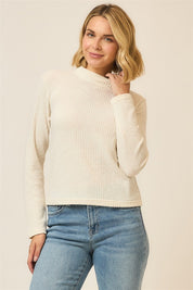 Cozy Co Cream Brushed Rib Mock Neck Long Sleeve Top