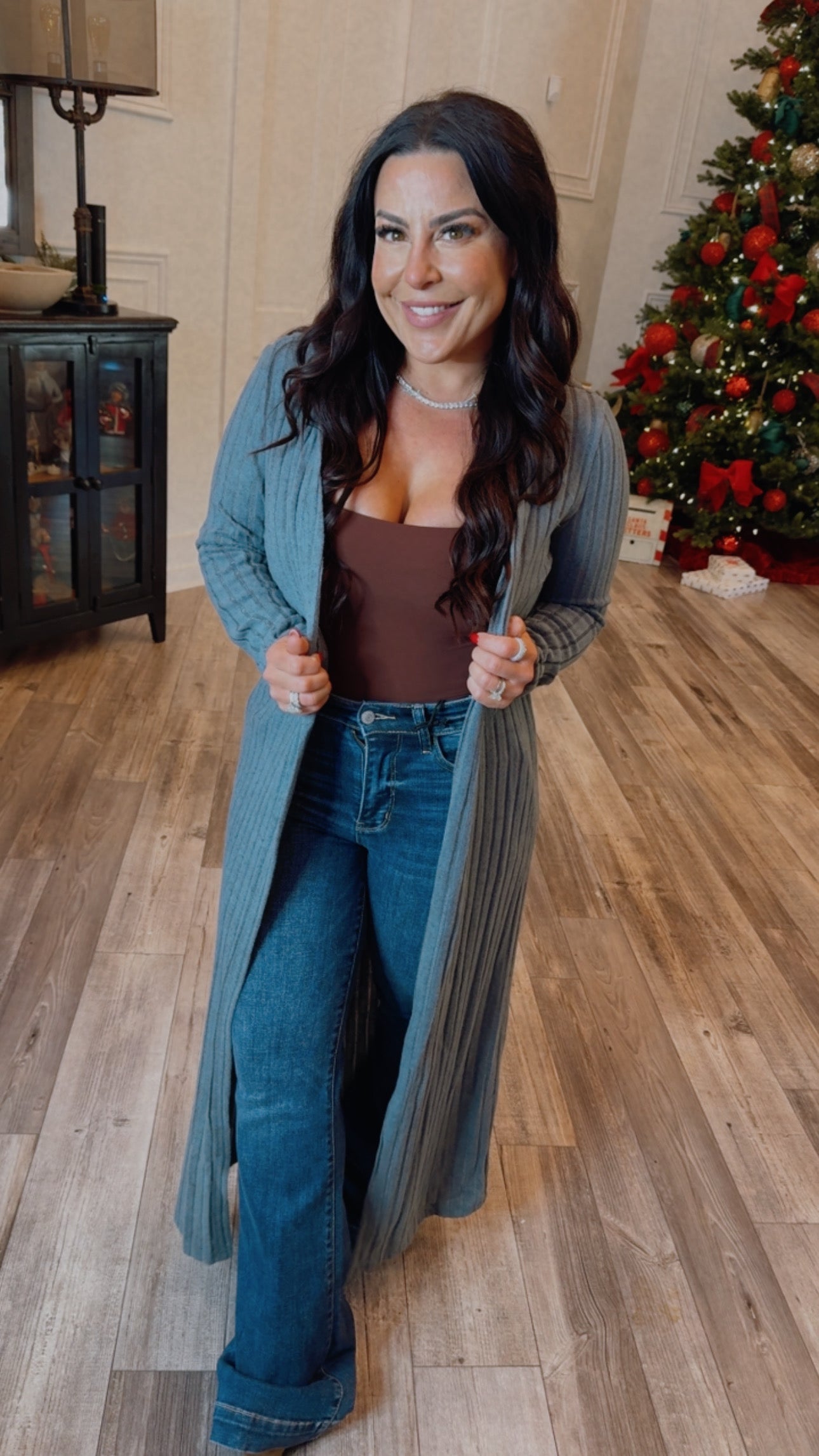 Cozy Co Dark Blue Soft Ribbed Long Duster Cardigan