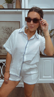 Chic White and Blue Lined Stich Shorts