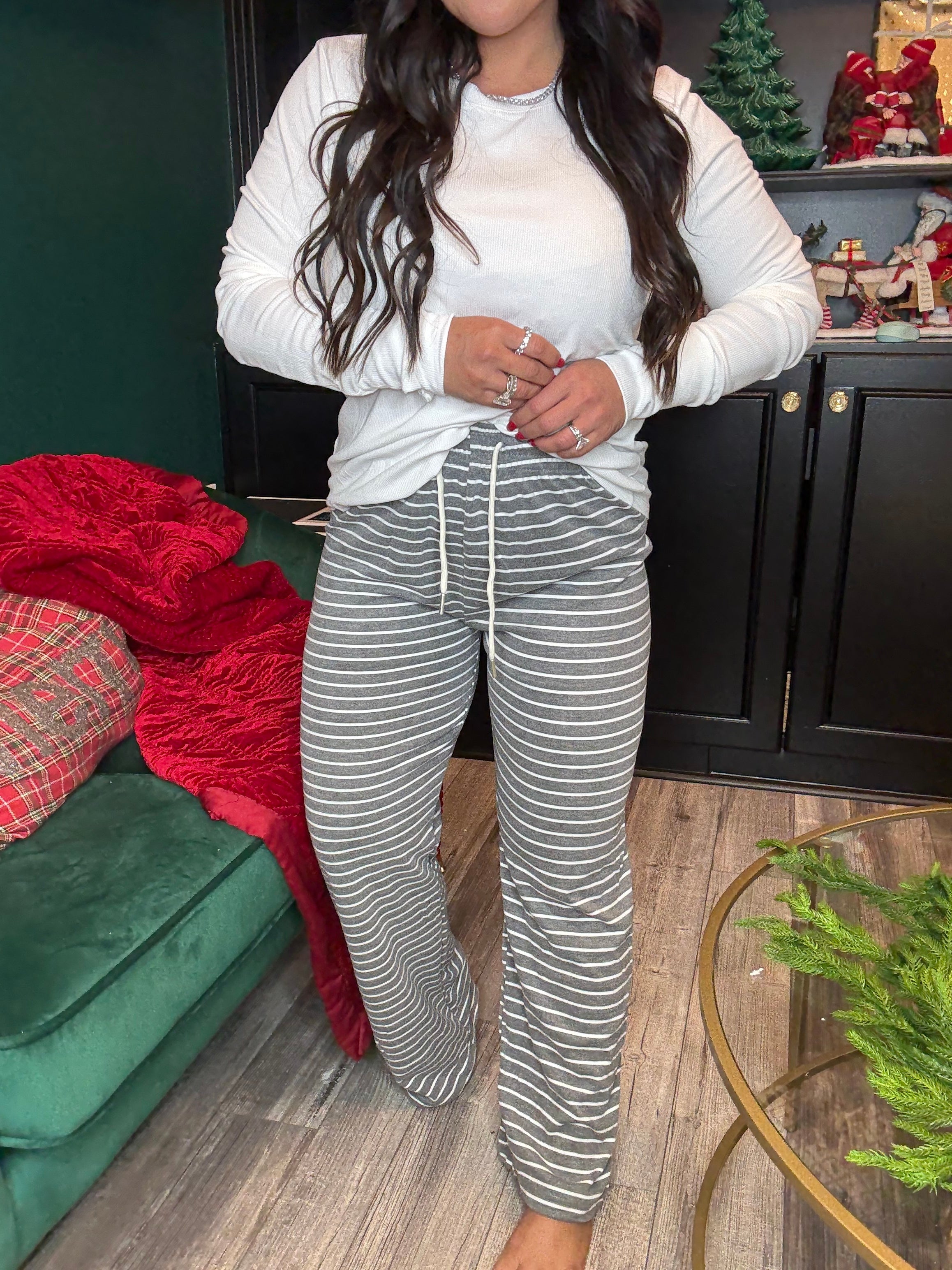Gray and White Stripe Ultra Soft Lounge Pants