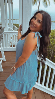 Textured Light Blue Tie Strap Dress