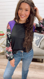 Black and Floral Long Sleeve Ultra Soft Top *Final Sale*