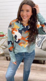 Multi Color Camo Color block Sweater Top *Final Sale*