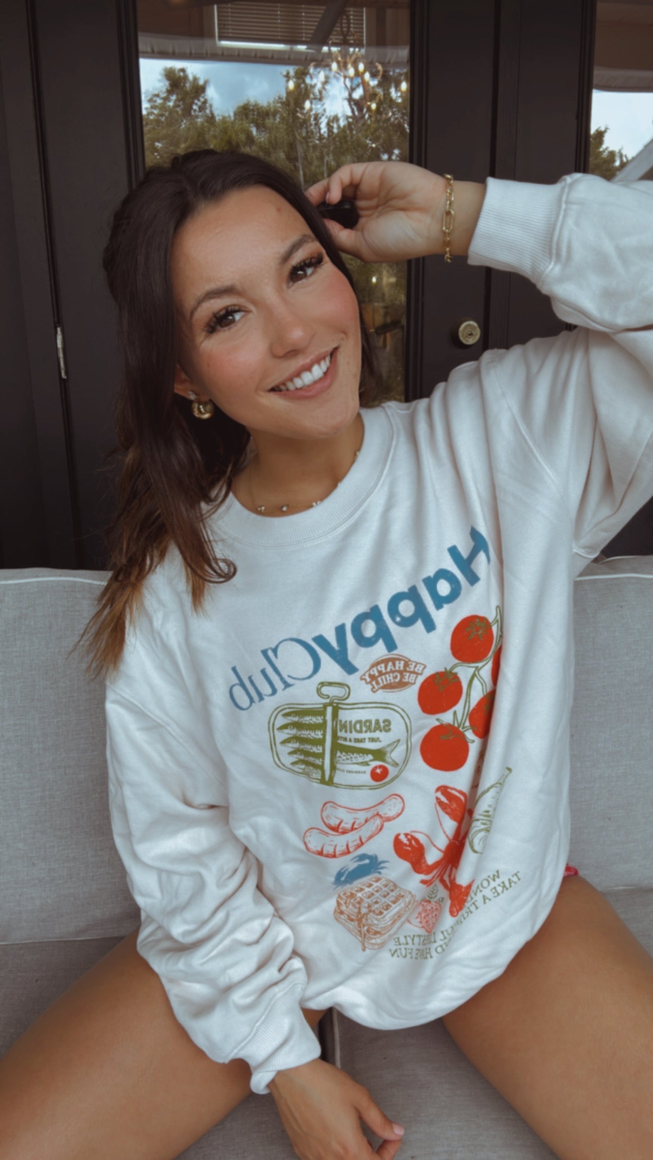 Ivory Happy Club Foodie Graphic Crewneck