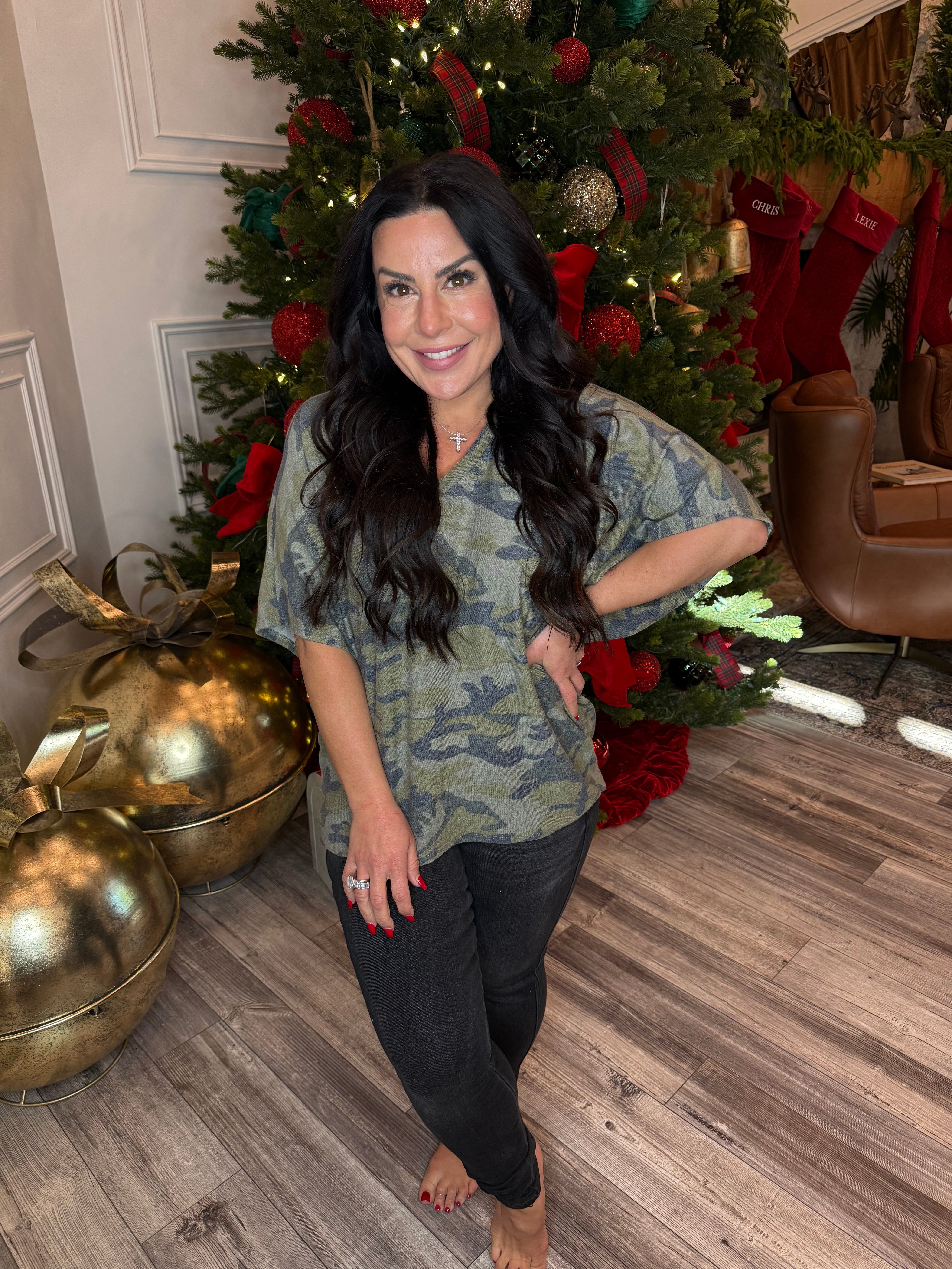 Ultra Soft Camo Vneck Top