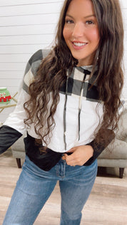 Black and White Color block Plaid Hoodie *Final Sale*