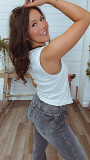 Button UP Ribbed White Tank