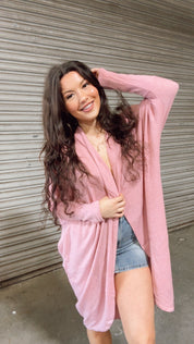 Pink Long Sleeve Long Cardi *Final Sale*