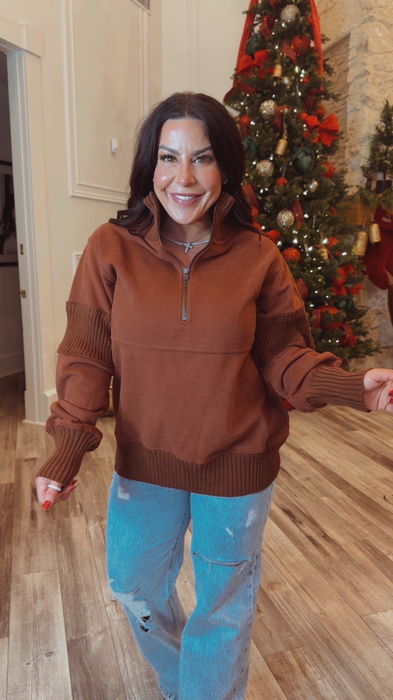 Deep Rust Brown 1/4 Zip Pullover Sweater