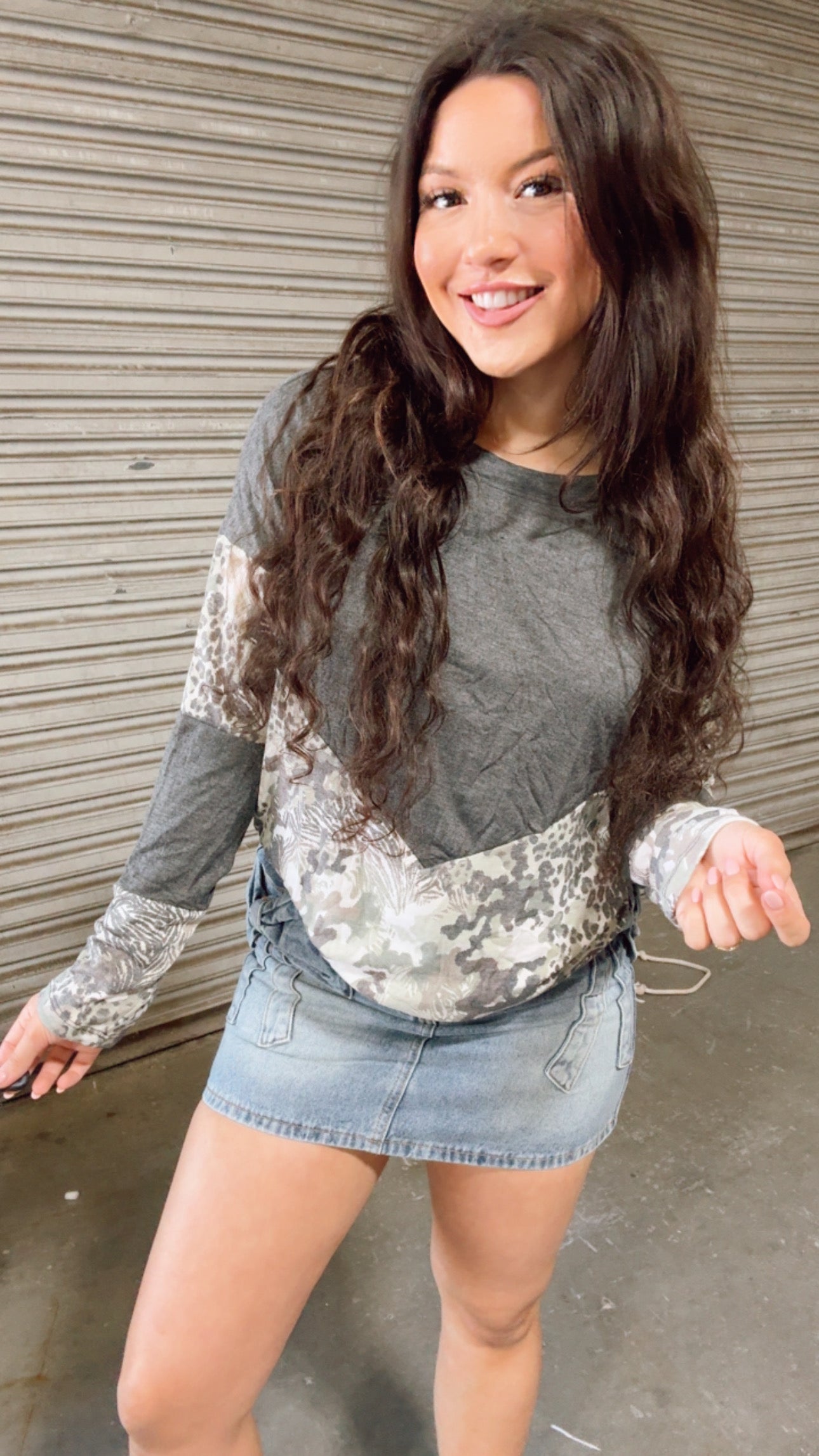 Ultra Soft Grey and Camo Long Sleeve Top *Final Sale*
