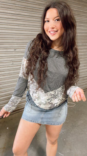 Ultra Soft Grey and Camo Long Sleeve Top *Final Sale*