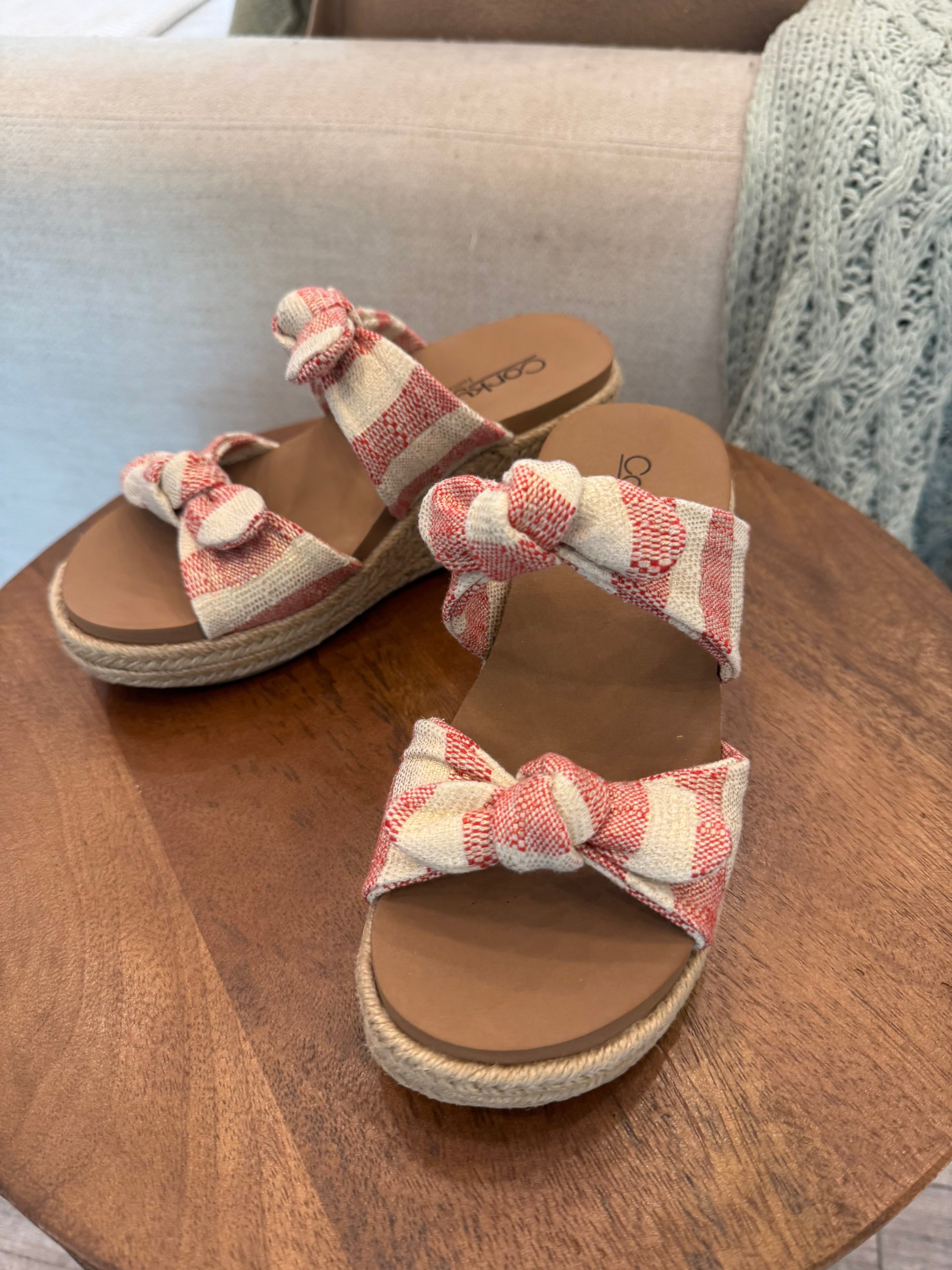 Red and Natural Stripe Tie The Knit Wedges