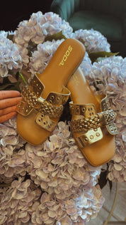 Gold Strap Braided Sandal