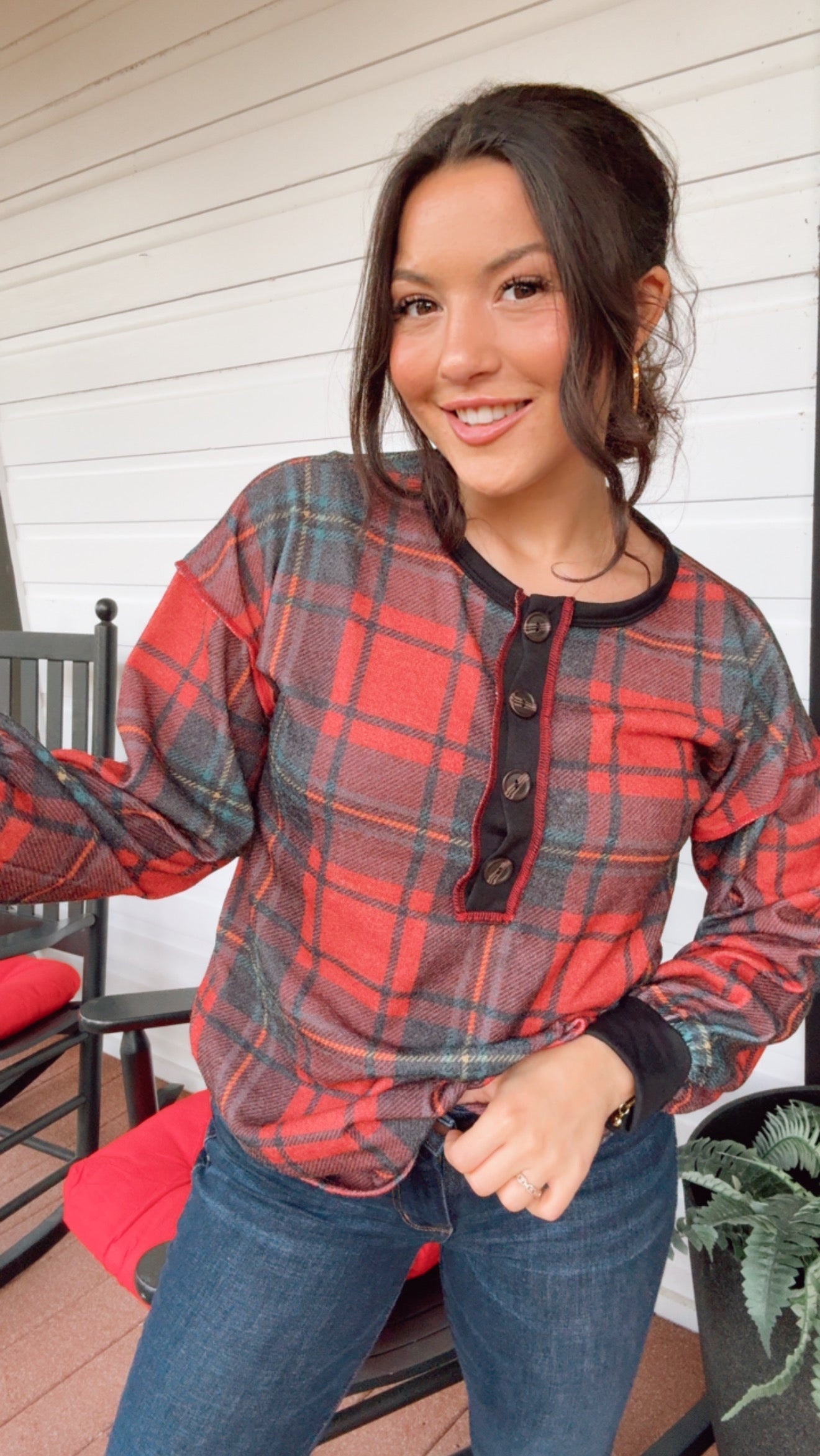 Soft Plaid Long Sleeve Top