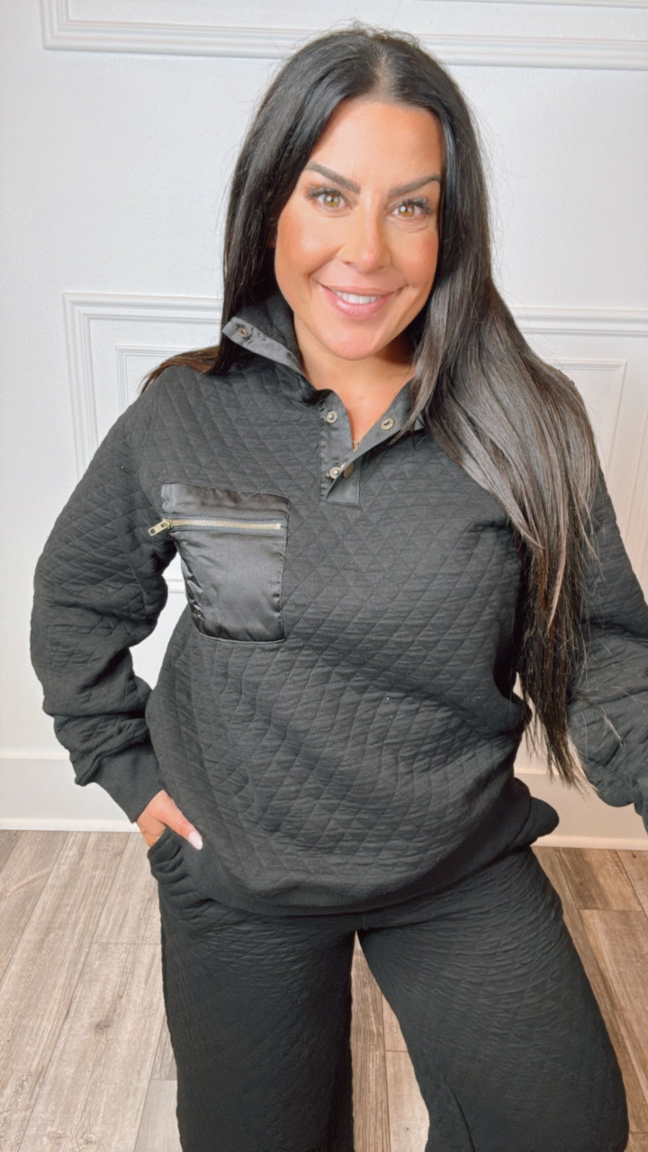 Black Quilted Wide Leg Joggers