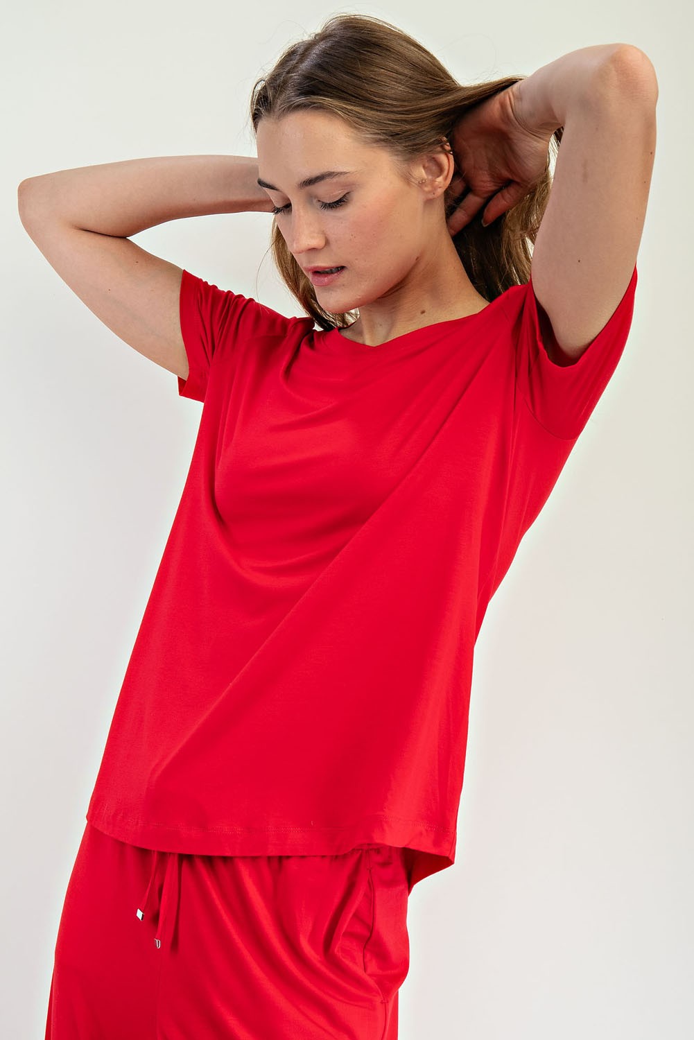 Rae Mode Red Viscose Modal Short Sleeve Top 30a
