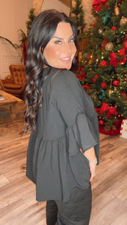 Black flowy ruffle Sleeve Top