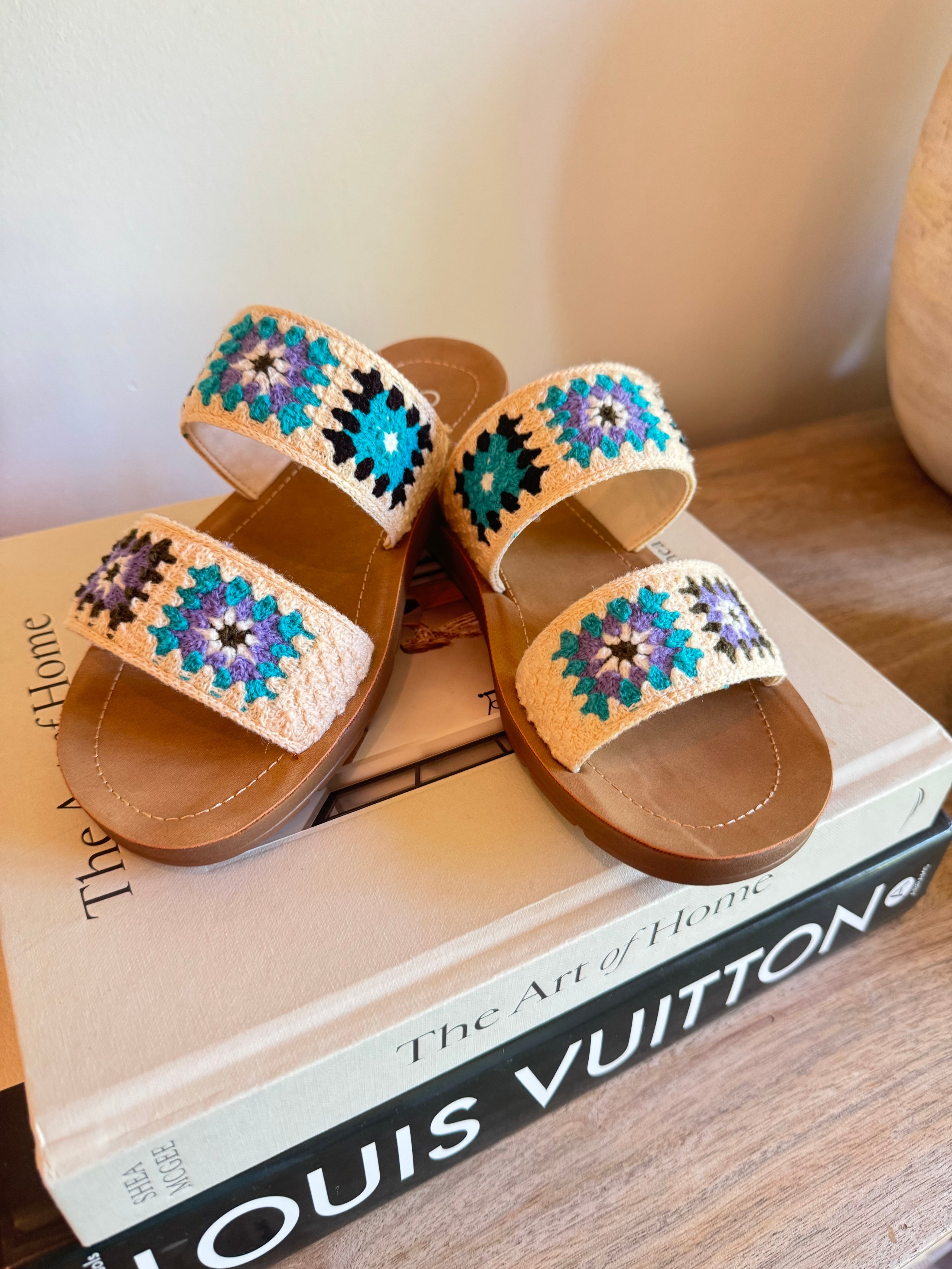 Corky Double Strap Light Tan and Blue Sandals