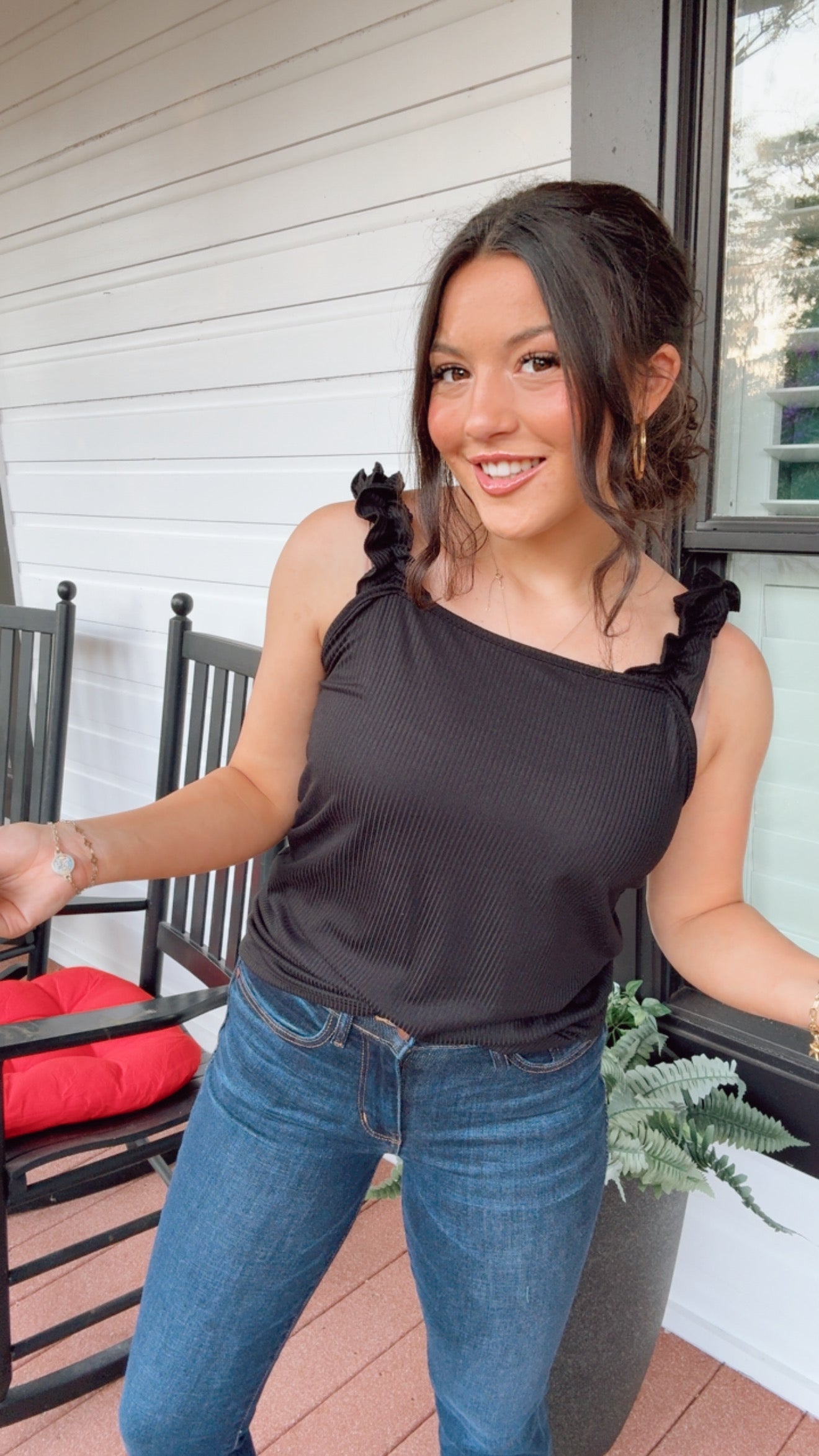 Black Ribbed Ultra Soft Ruffle Sleeve Top
