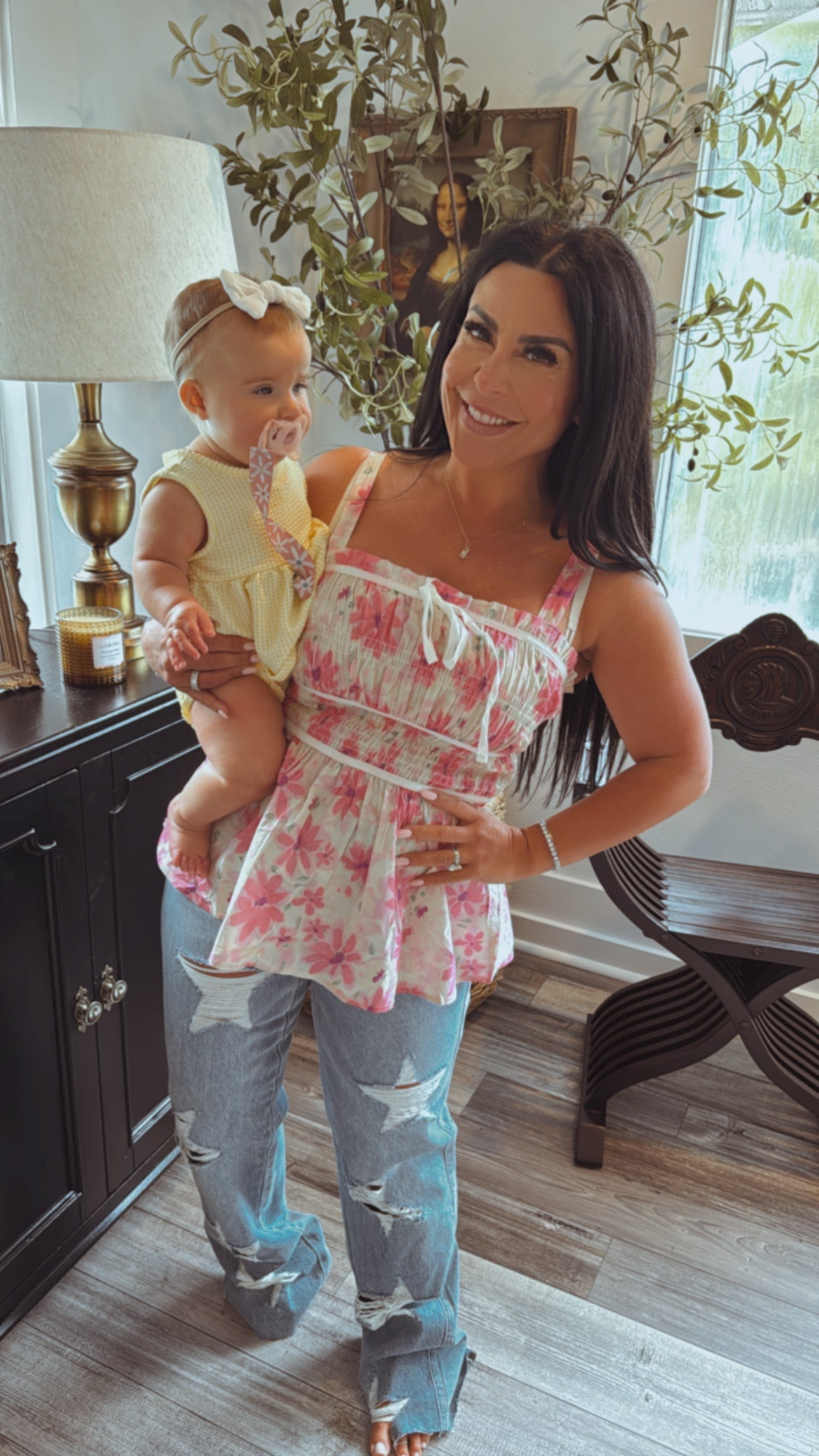 Judy Blue Medium Wash High Waist Distressed Star Straight Leg Jeans