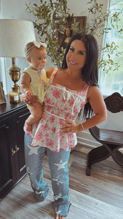 Judy Blue Medium Wash High Waist Distressed Star Straight Leg Jeans