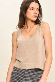 Cozy Co Mocha Heathered Scoop Neck Tank
