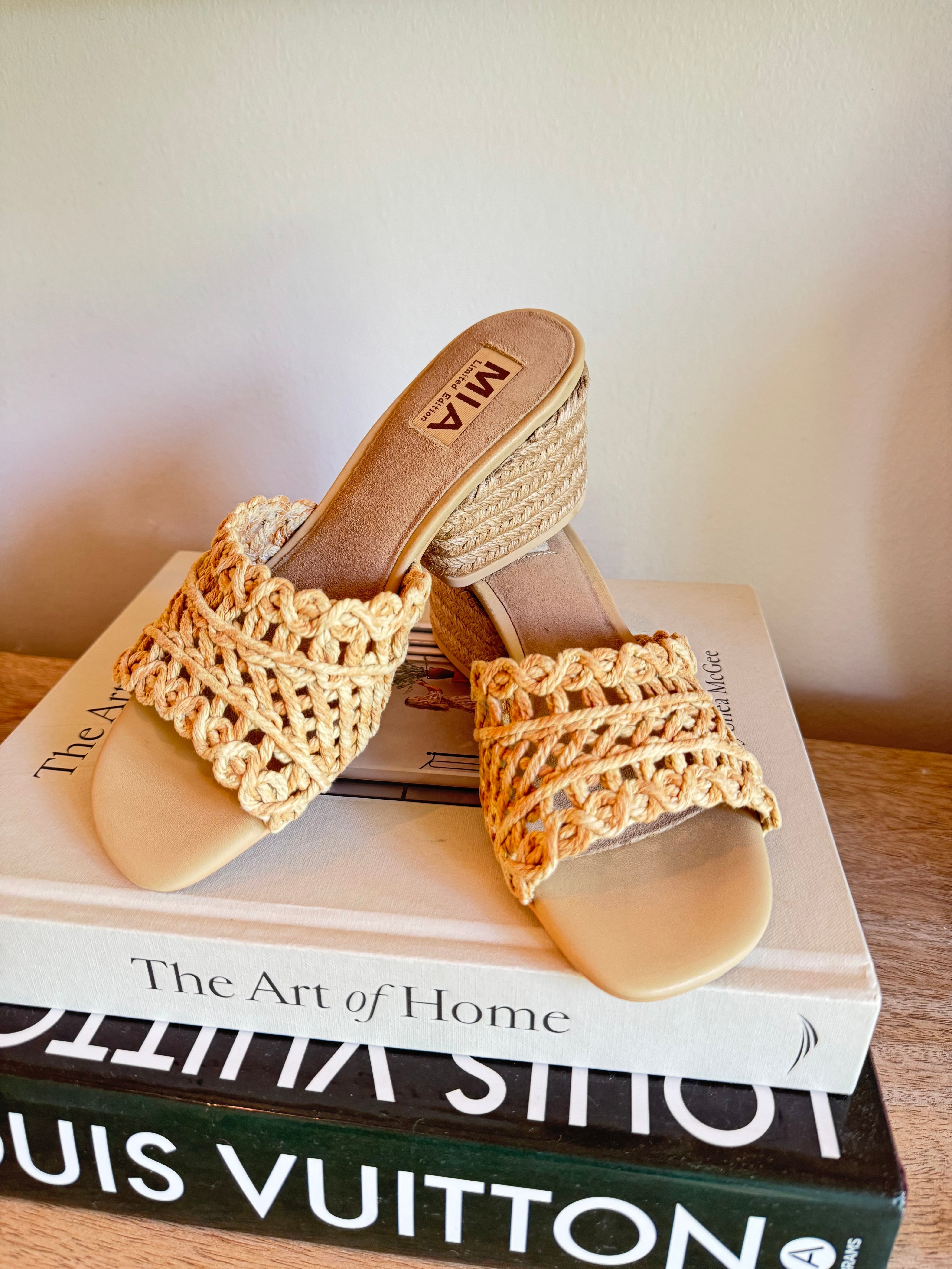 Mia Natural Woven Open Toe Heels