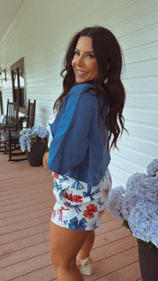 Red White and Blue Bow Linen Shorts