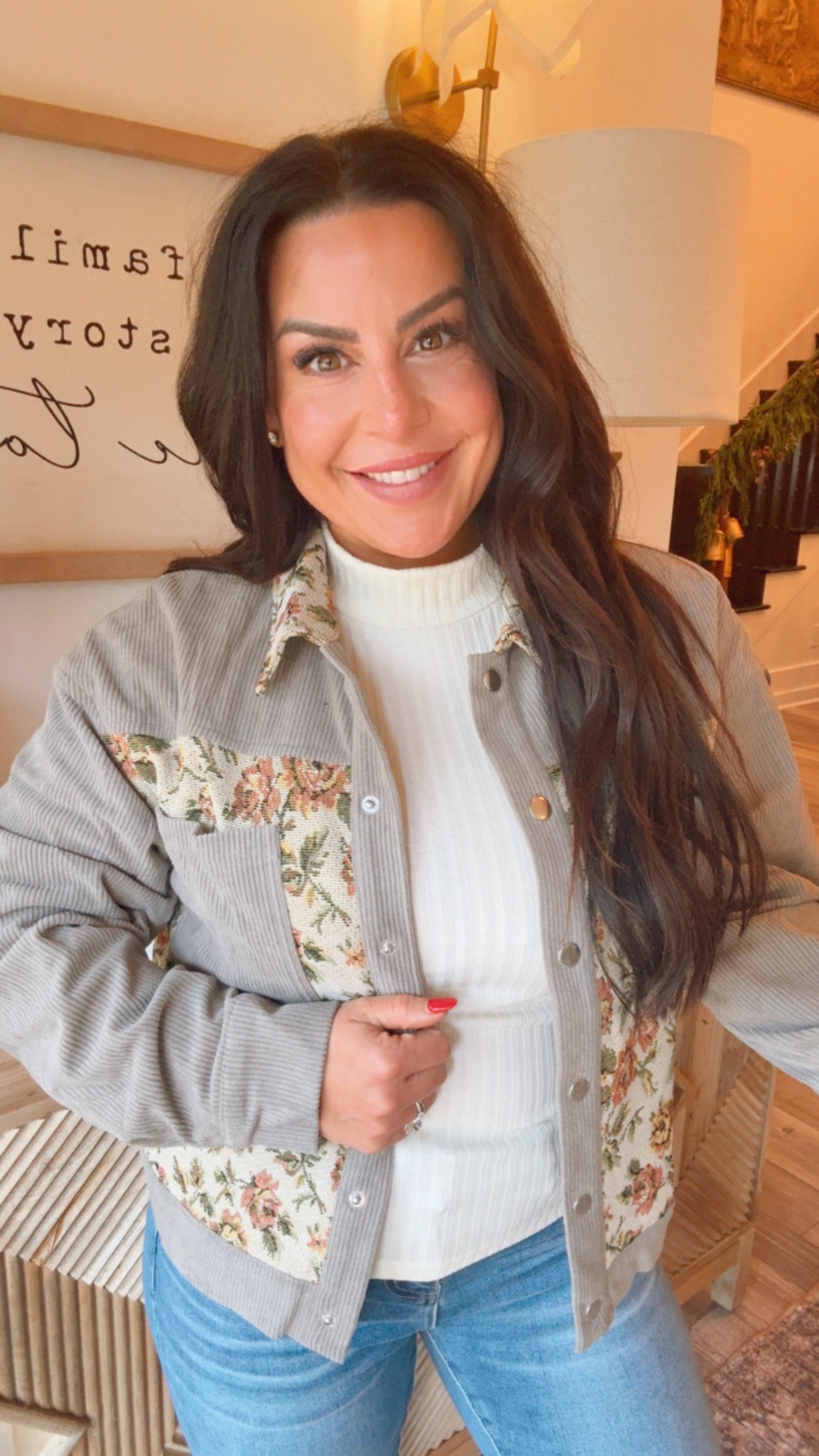 Floral and Grey Corduroy Jacket