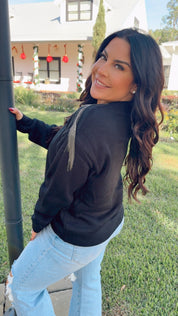 Black Crewneck Sweater With Chain Tassel Detail