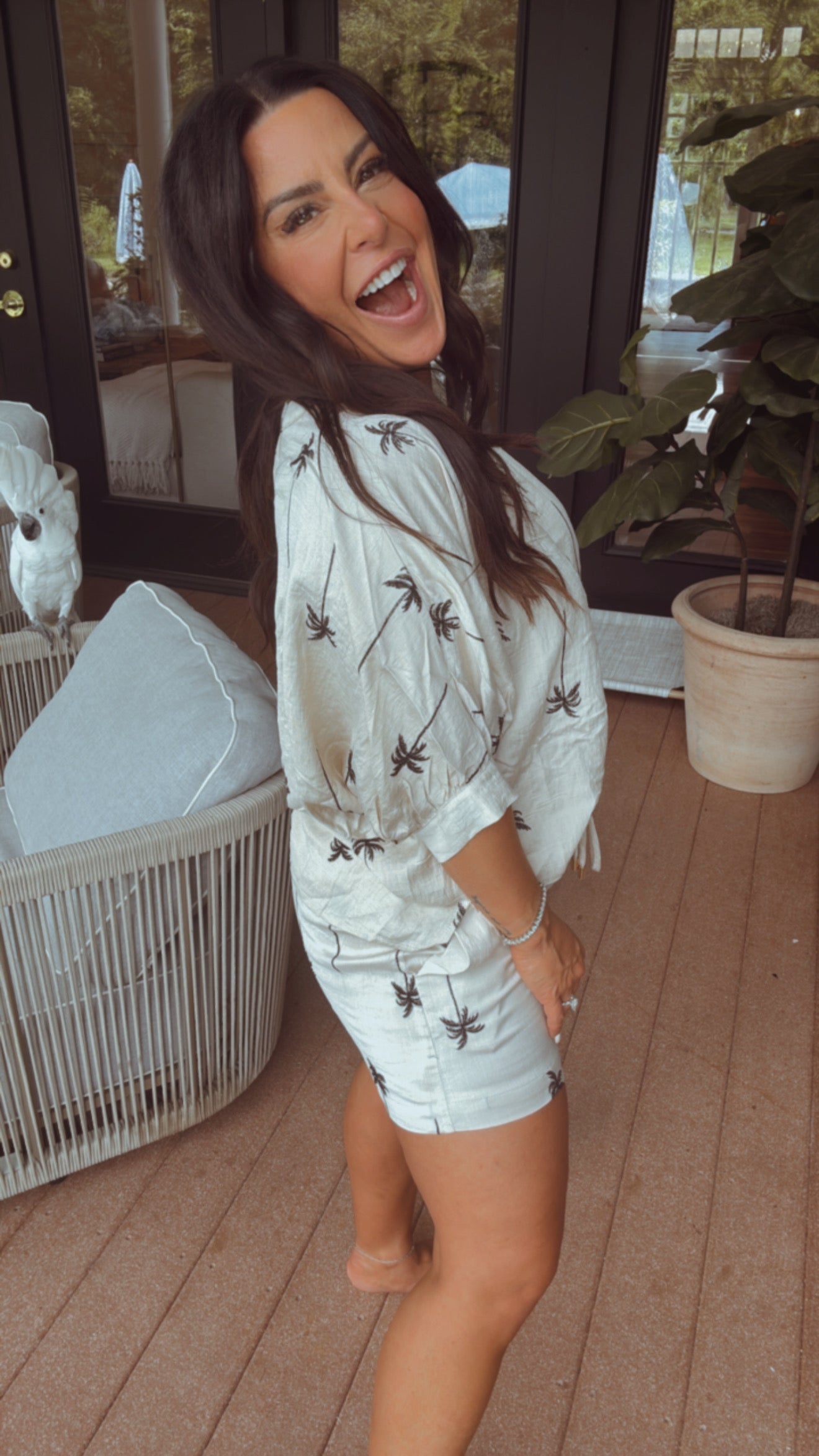 Taupe And Black Palm Tree Shorts