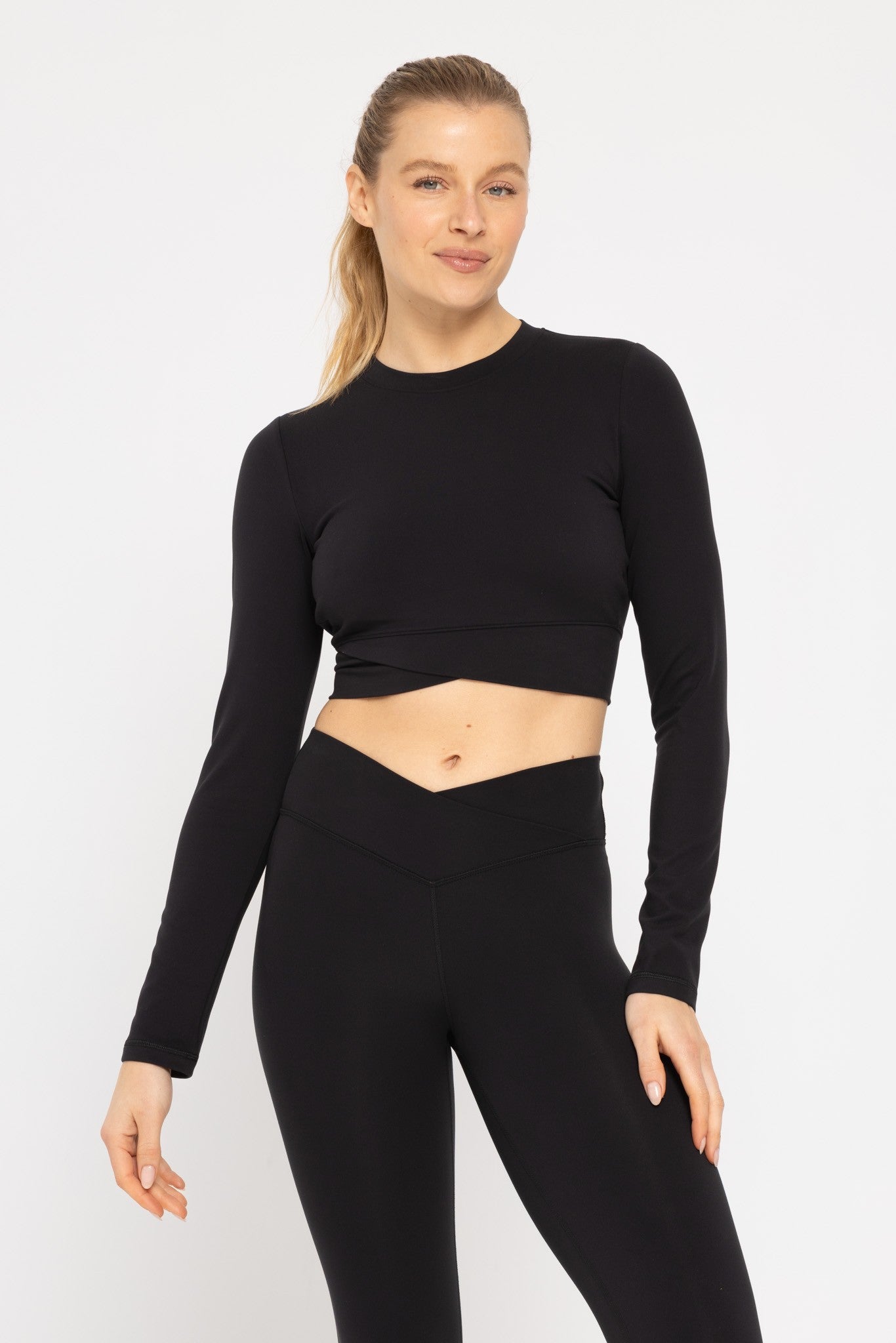 Black Cross Over Long Sleeve Top