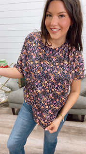 Blue and Floral Ultra Soft Top *Final Sale*