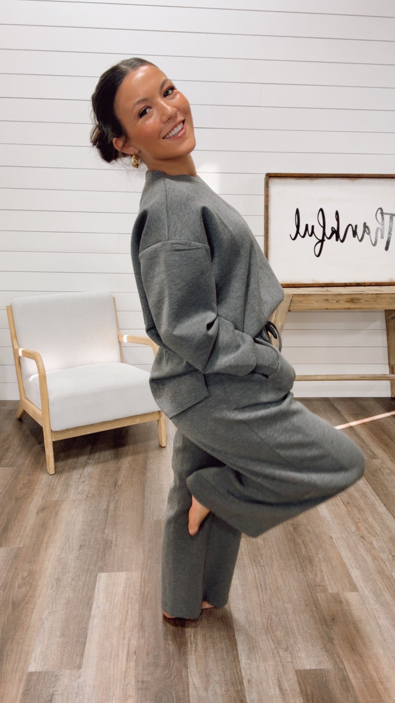 Soft Plush Grey Wide Leg Joggers