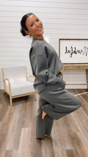 Soft Plush Grey Wide Leg Joggers