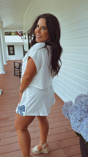 White Shorts With Red White And Blue Sequin Bows