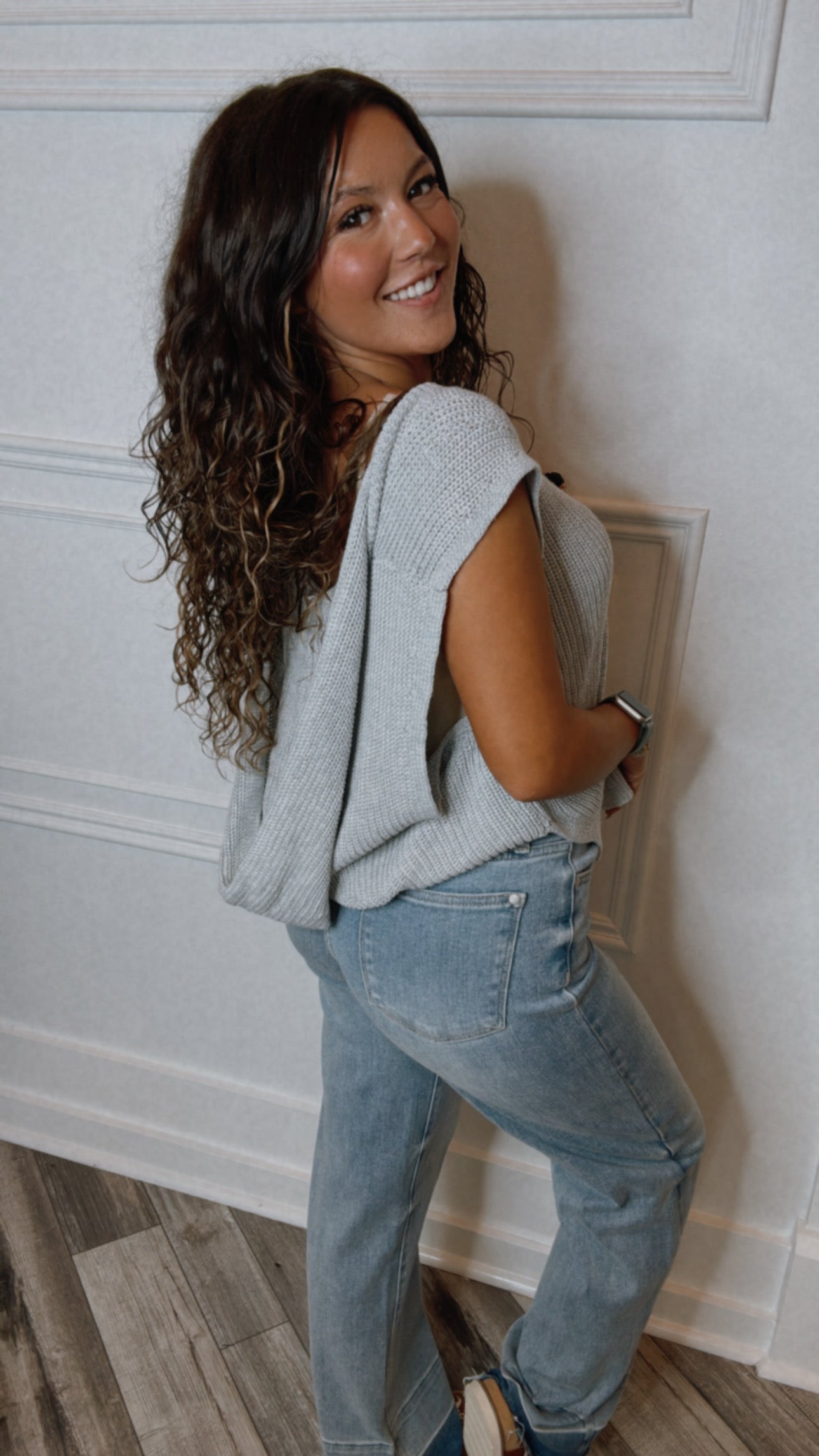 Chic Knit Grey Sleeveless Hoodie