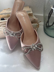 Nude Silk and Crystal Bow Heels