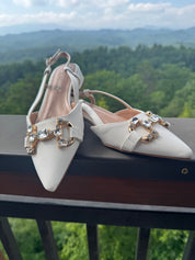 Chic White and Gold Diva Sparkle Flats