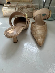 Gold and Natural Point Toe heels
