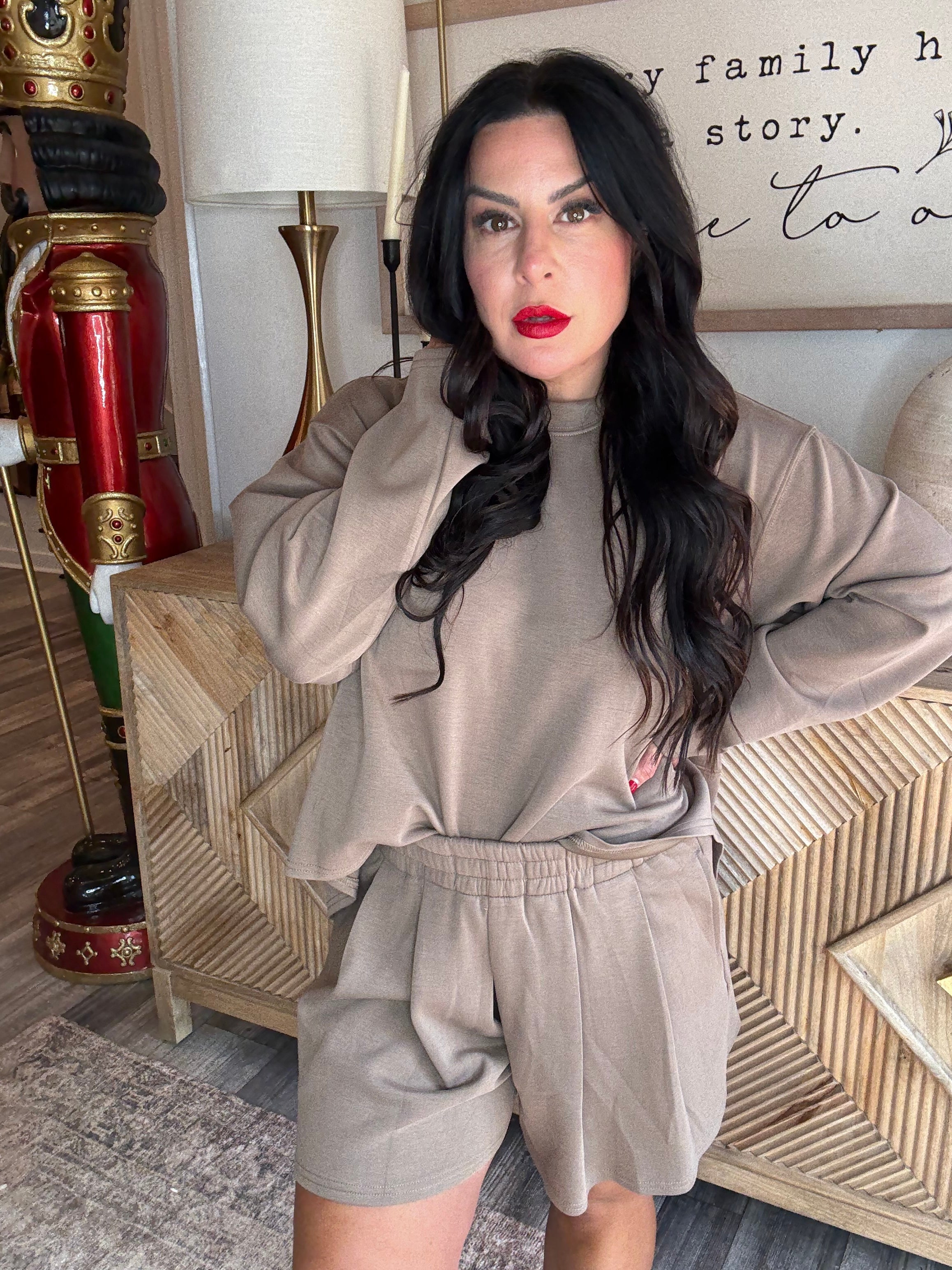 The Greii Mocha Brown High Low Crewneck