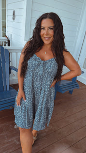 Lightweight bLue and Floral Mini Tank Dress