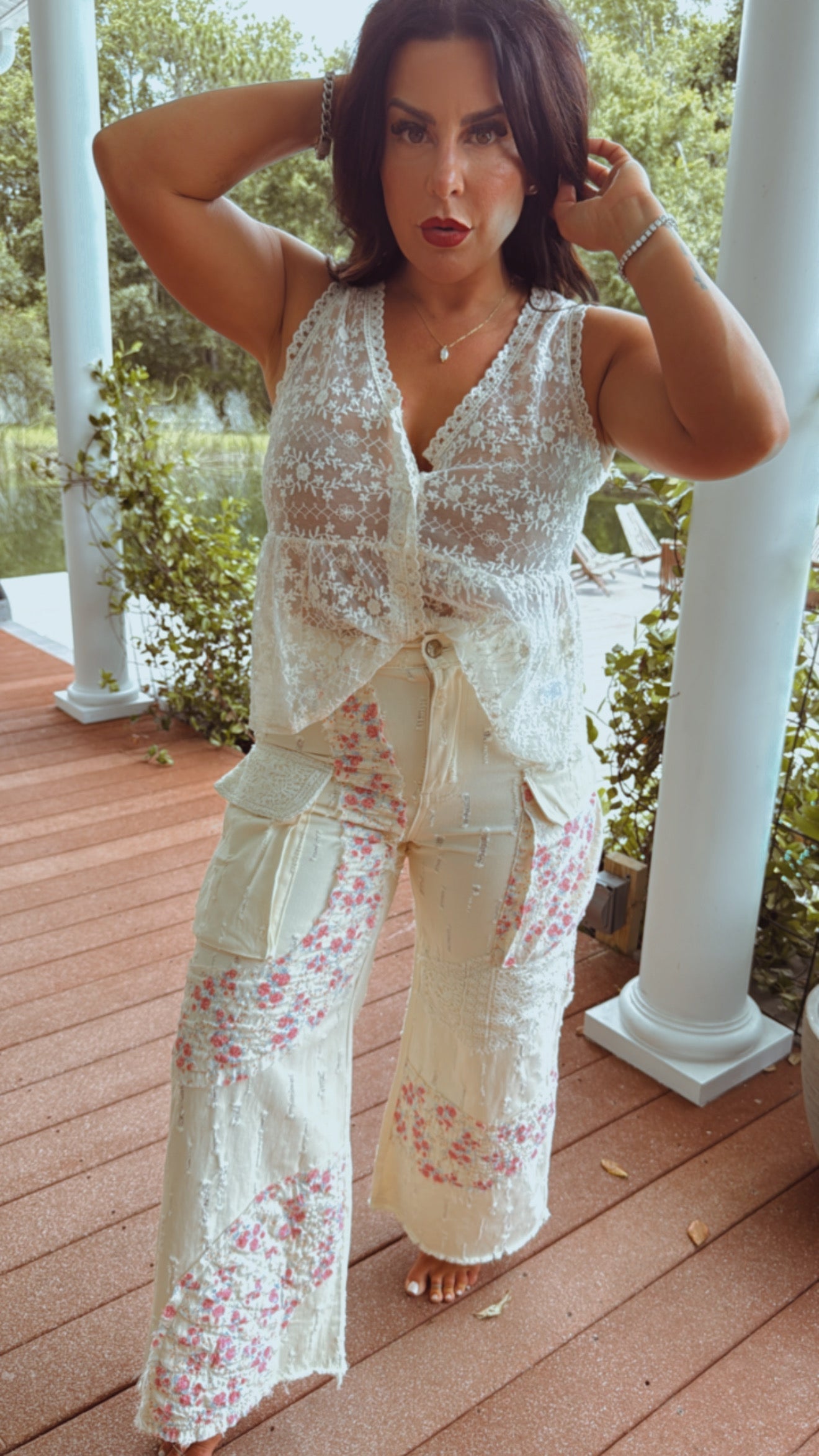 POL Lace Floral Jeans