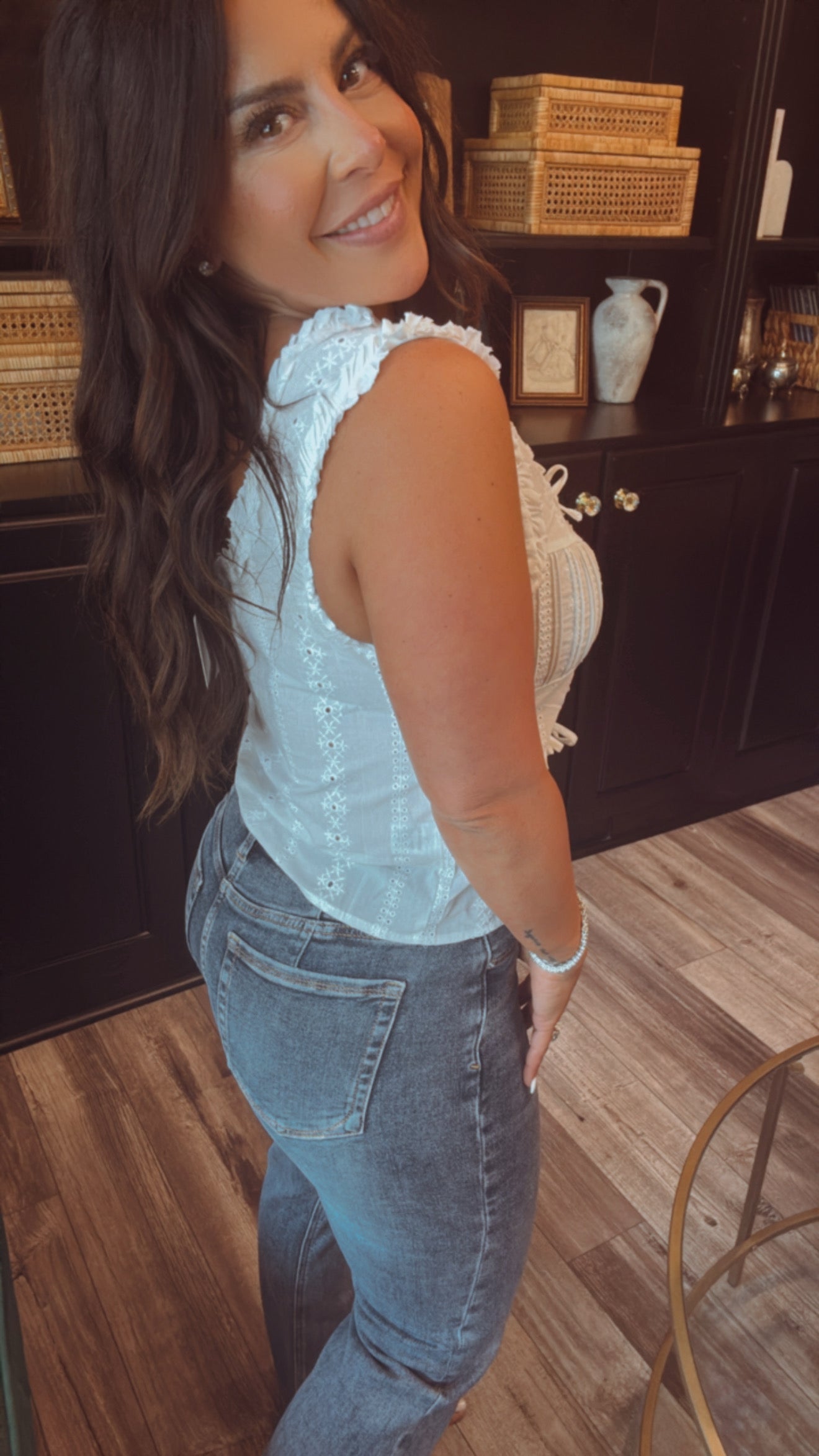 Chic Eyelet Lace Front Tie Cozy Co Top