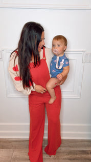Red Ribbed Overalls