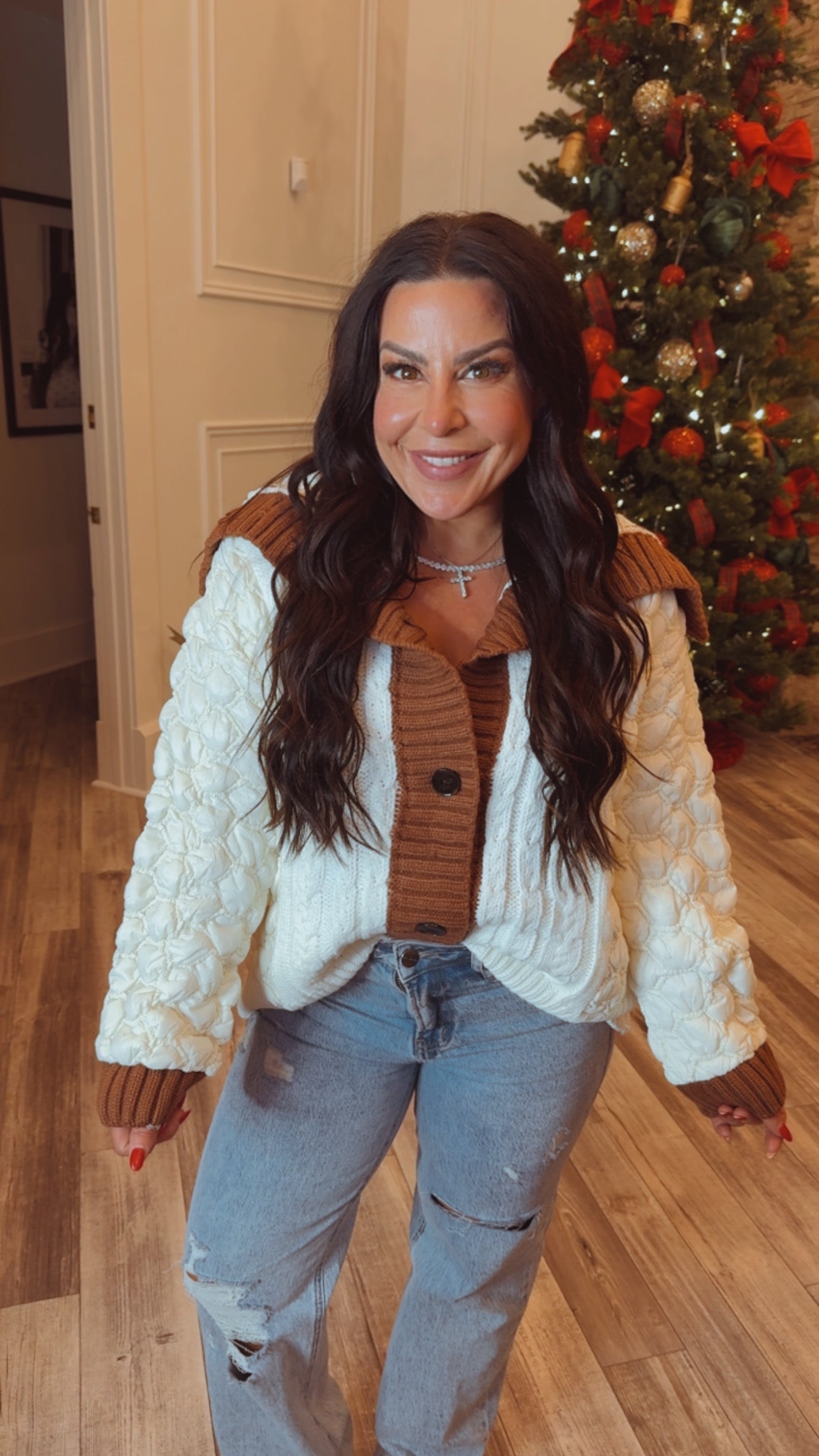 Ivory and Brown Puff Jacket