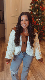 Ivory and Brown Puff Jacket